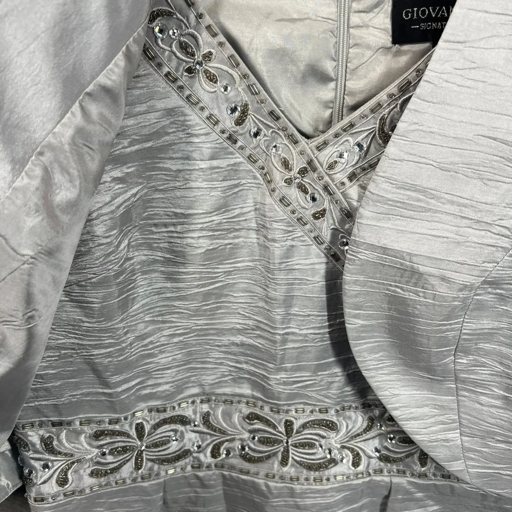 Giovanna Dress Jacket Set Womens 10 Silver Beaded Formal Mother of Bride Good‎
